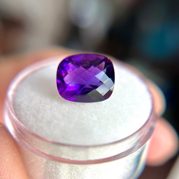 💜 3 CT Natural AMETHYST Deep Siberian Hue Cushion Checkerboard Gemstone
